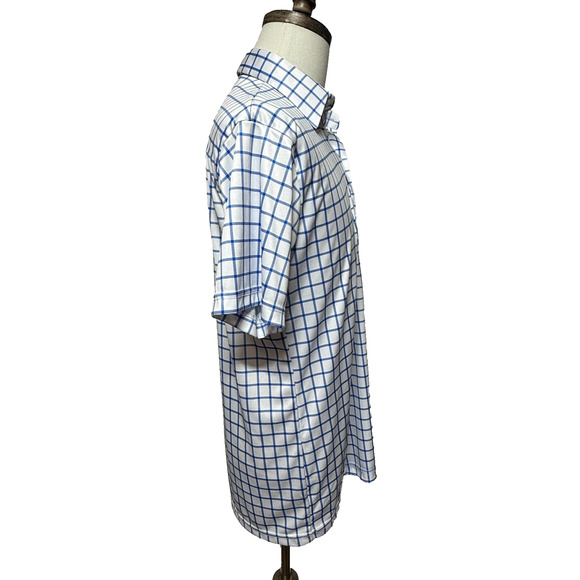 Collars & Co. Shirt Mens Medium White Blue Polo Grid Check Stretch Golf Preppy - Picture 6 of 9
